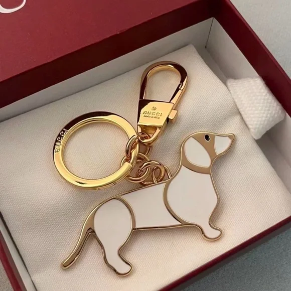 Gucci White and Gold Dog Bag Charm NO BOX - Picture 3 of 6